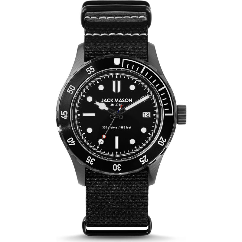 Jack Mason Black Diver 3-Hand Stainless Steel Watch | Black Nylon JM-D101-019