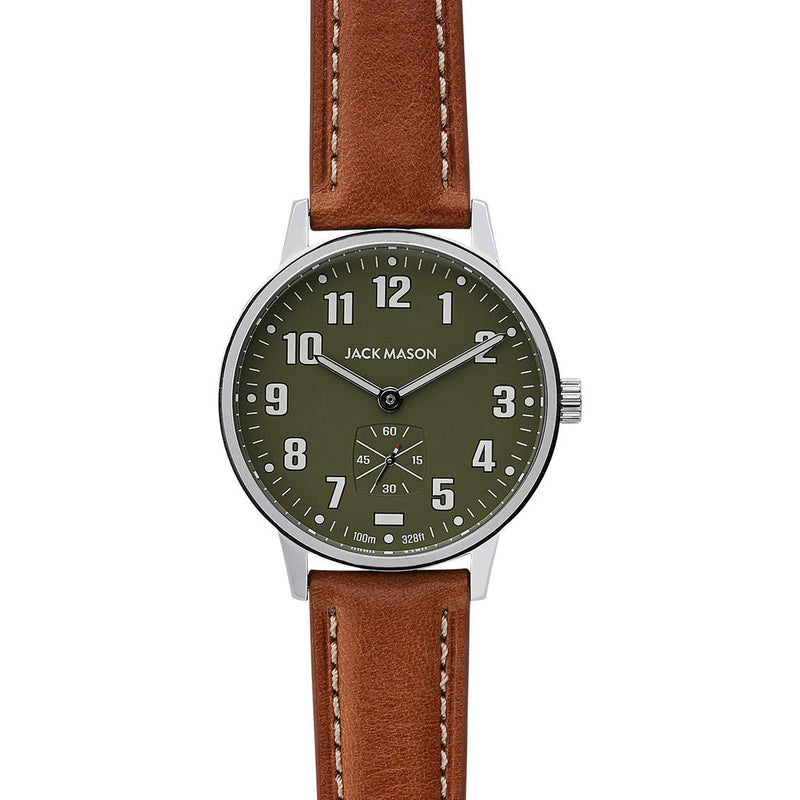 Jack Mason Green Field Sub Second Stainless Steel Watch | Tan Leather JM-F401-013