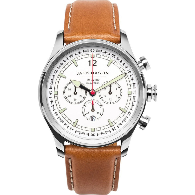 Jack Mason Nautical Chronograph White Watch Tan Leather JM-N102 Jack Mason Nautical Chronograph White Watch Tan Leather JM-N102