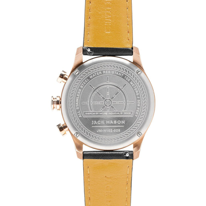 Jack Mason Nautical Grey Chronograph Rose Gold Tone Watch | Black Leather JM-N102-025