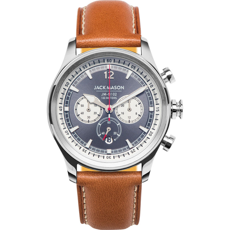 Jack Mason Gray/White Nautical Chronograph Stainless Steel Watch 42mm | Tan Leather  JM-N102-204