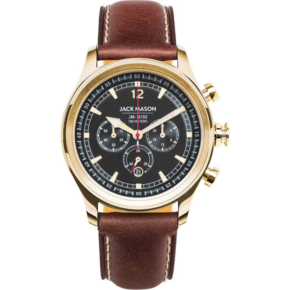Jack Mason Black Nautical Chronograph Gold Watch 42mm Brown