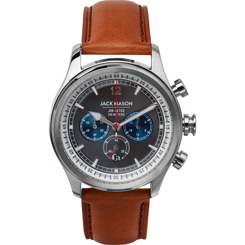 Jack Mason Gray Nautical Chronograph Stainless Steel Watch | Tan Leather JM-N102-323