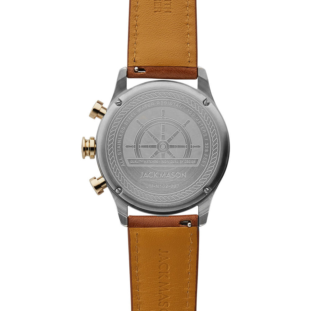 Jack Mason Navy Nautical Chronograph Two Tone WatchTan Leather