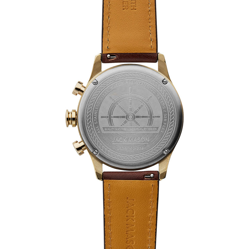 Jack Mason Gray Nautical Chronograph Gold Watch | Brown Leather JM-N102-338