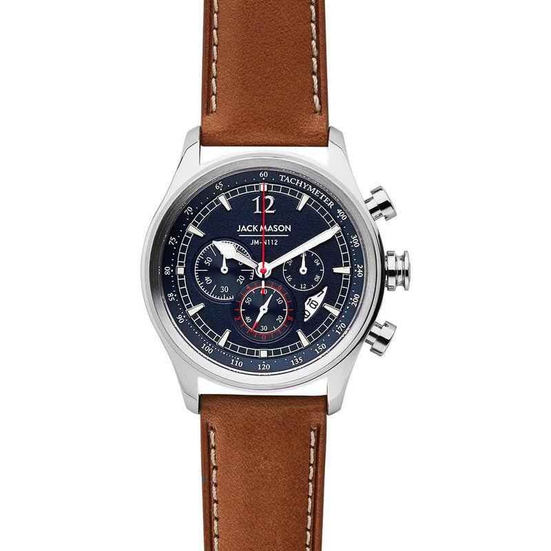 Jack Mason Navy Nautical Chronograph Stainless Steel Watch| Tan Leather JM-N112-002