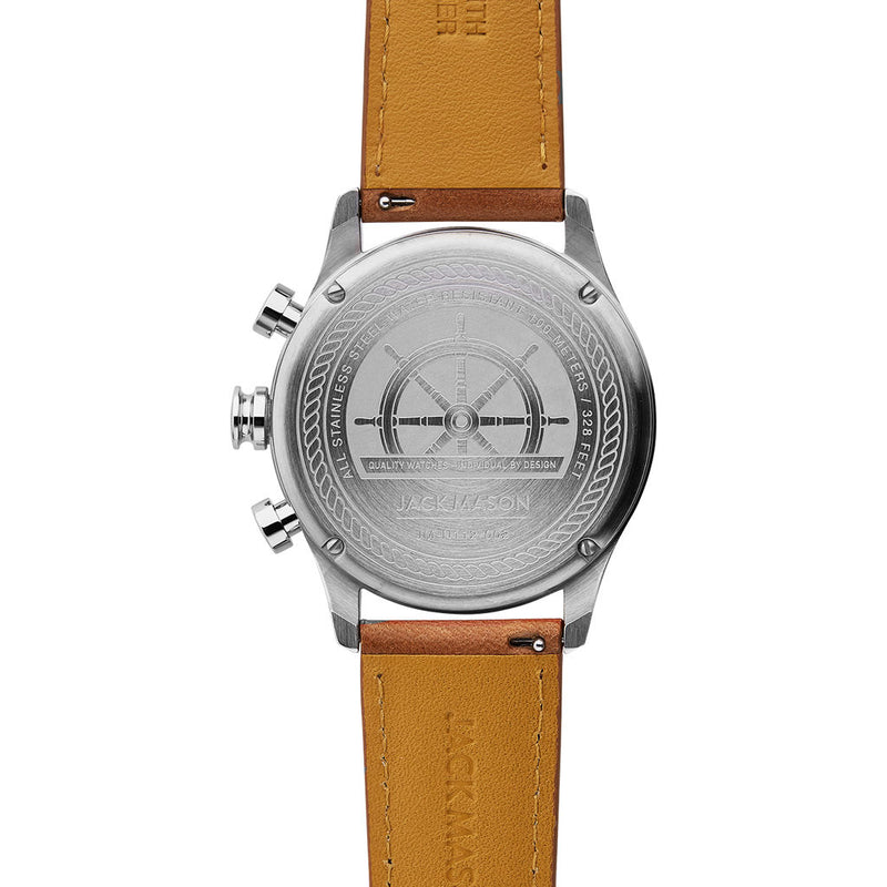 Jack Mason Navy Nautical Chronograph Stainless Steel Watch| Tan Leather JM-N112-002