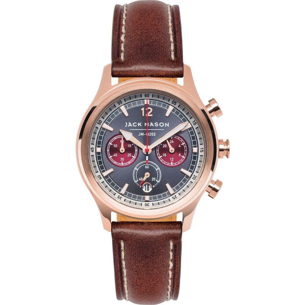 JACK MASON JM-202 クロノグラフ腕時計 替えベルト付 Jack Mason Nautical JM-N202-008 Chronograph Watch Brown Leather