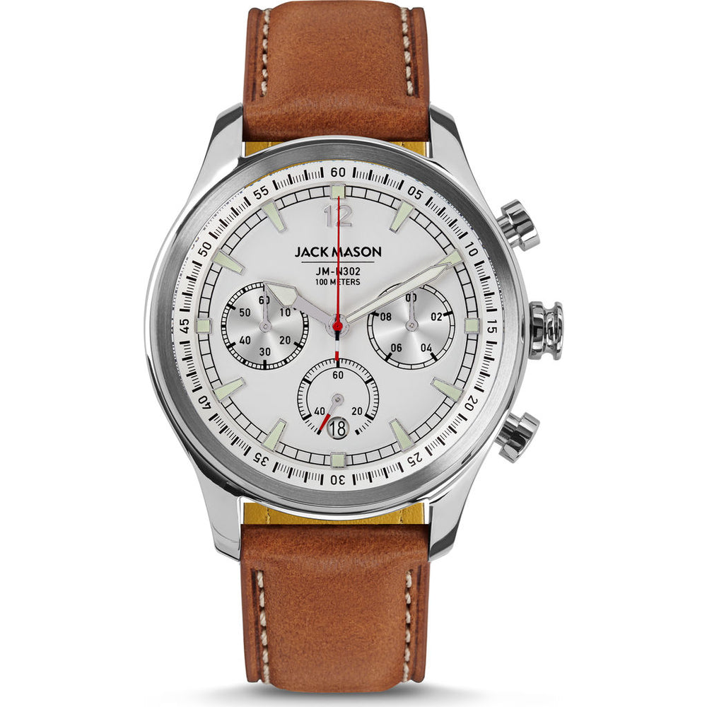 Jack Mason White Nautical Chronograph Stainless Steel Watch | Tan