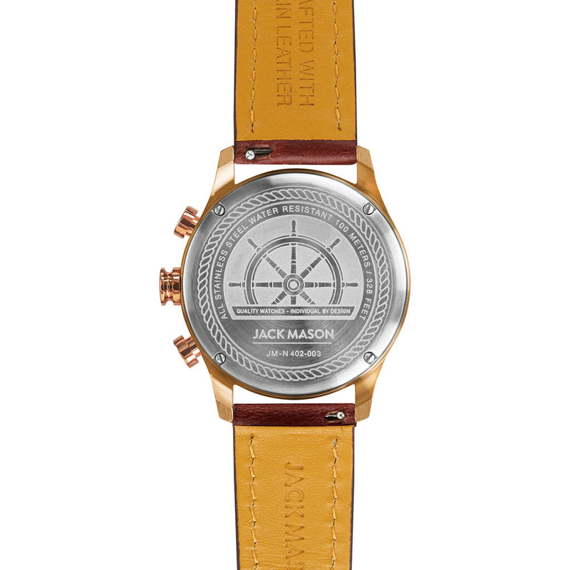 Jack Mason Gray Nautical Chronograph Rose Gold Watch | Brown Leather JM-N402-003