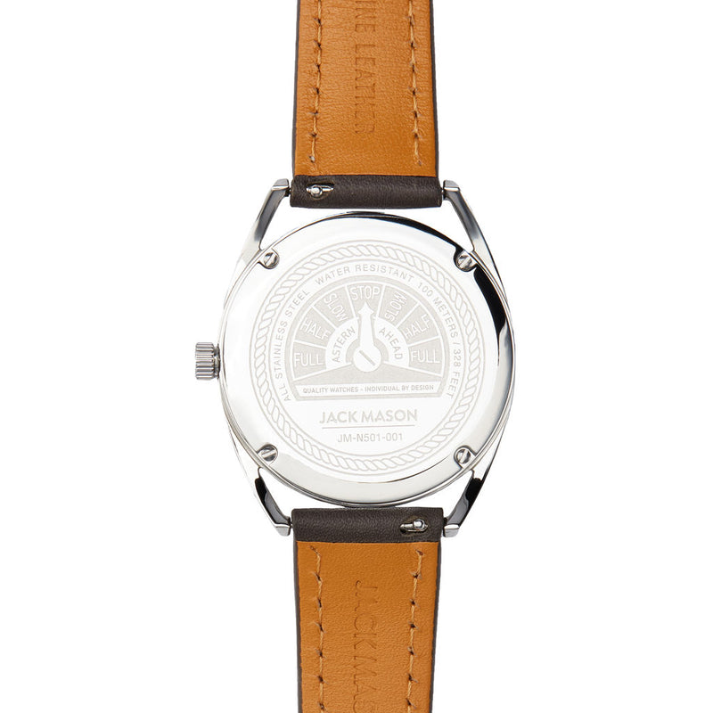 Jack Mason White Slim Stainless Steel 3-Hand Watch 36mm | Gray Leather JM-N501-001