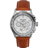 Jack Mason White Racing Chronograph Stainless Steel Watch 42mm | Tan Leather JM-R102-221