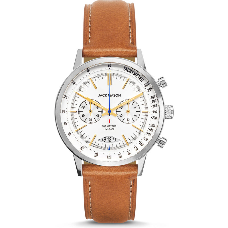 Jack Mason Racing Chronograph Watch | White/Tan Leather JM-R402-008