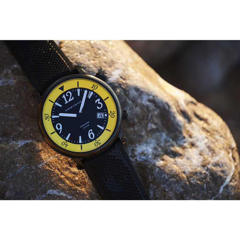 Armogan Syracuse N24 Diving Watch | Yellow/Black Steel SYB22N7Y2