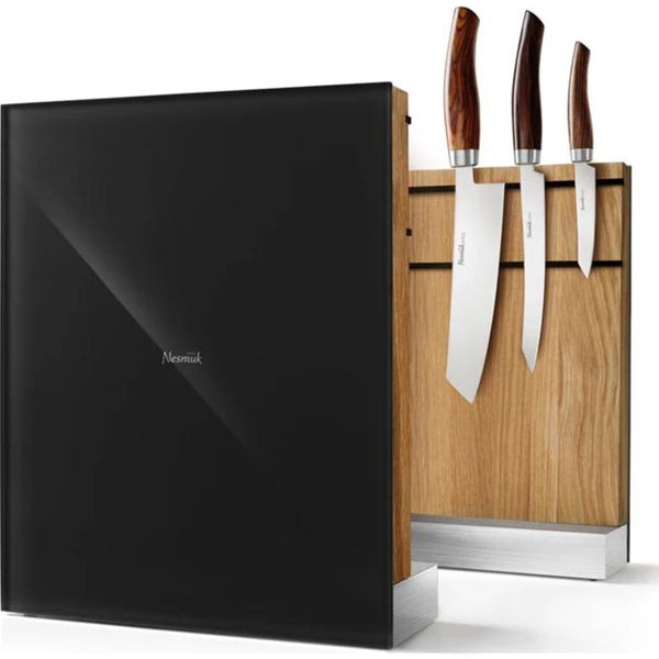 Nesmuk Knife Holder Natural Oak Wood, Black Glas