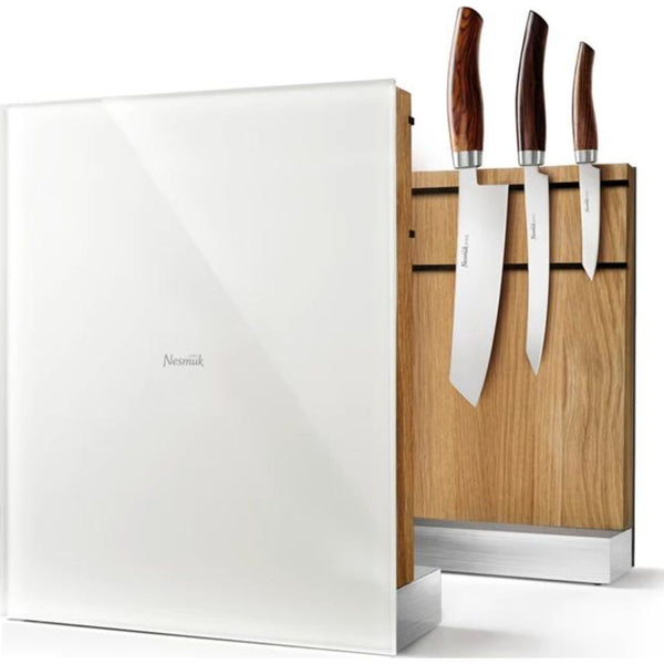 Nesmuk Knife Holder Natural Oak Wood, White Glas