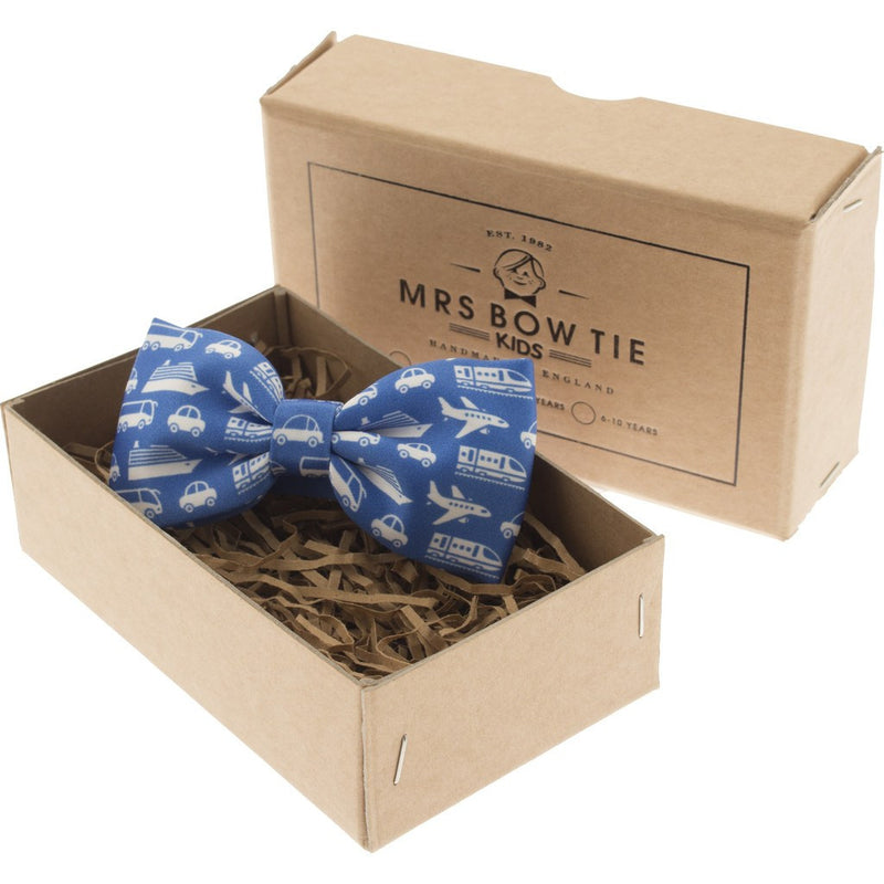 Mrs Bow Tie Planes, Trains & Motors Junior Ready-Tied Bow Tie | Blue 2-5 Years KIDS147