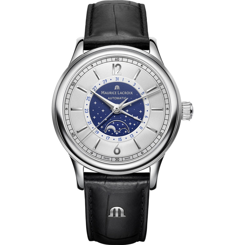 Maurice Lacroix Les Classiques Moonphase 40mm Watch | Blue/Black Leather LC6168-SS001-122-1