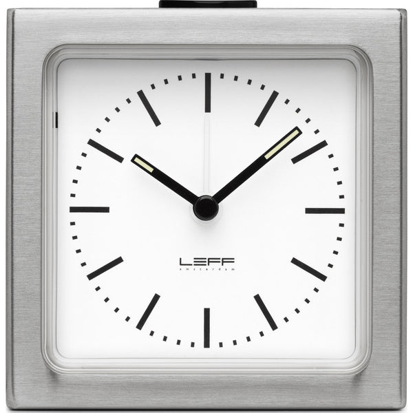 LEFF Amsterdam Block Wall/Desk Alarm Clock | Stainless Steel/White Index