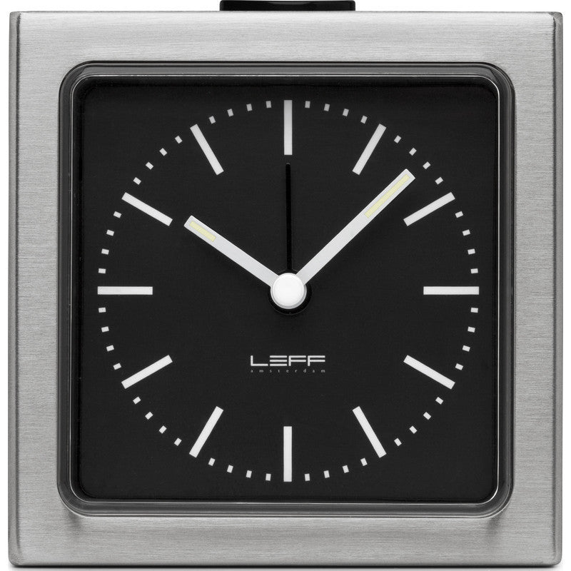 LEFF Amsterdam Block Wall/Desk Alarm Clock | Stainless Steel/Black Index