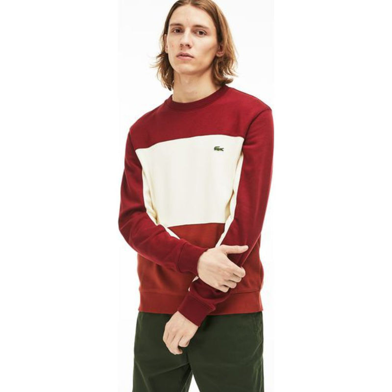 Lacoste Men's Fleece Brushed Pique Colorblock Sweater | Brown/White/Bordeaux- sh4371_S(3)