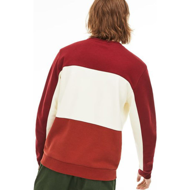 Lacoste Men's Fleece Brushed Pique Colorblock Sweater | Brown/White/Bordeaux_M(4)