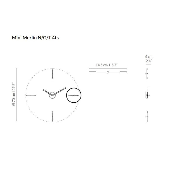 Nomon Mini Merlin 4 N Wall Clock | Chromed Brass/Walnut