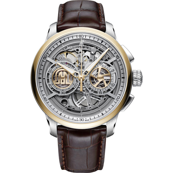 Maurice Lacroix Masterpiece Chronograph Skeleton 45mm Watch | Gold/ Brown Leather MP6028-PS101-001-1