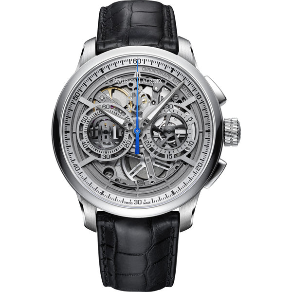 Maurice Lacroix Masterpiece Chronograph Skeleton 45mm Watch | Grey/Black Leather MP6028-SS001-001-1