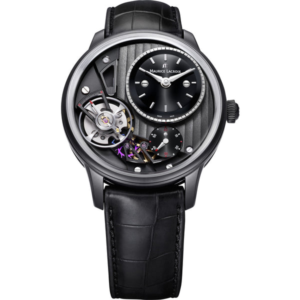 Maurice Lacroix Masterpiece Gravity 43mm Watch | Black/Black Leather MP6118-PVB01-330-1