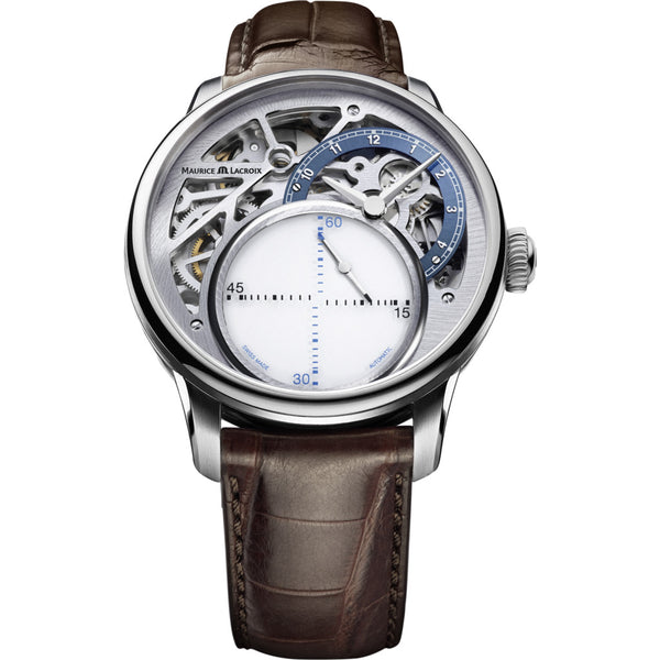 Maurice Lacroix Masterpiece Mysterious Seconds 43mm Watch | Blue/Brown Leather MP6558-SS001-094-2