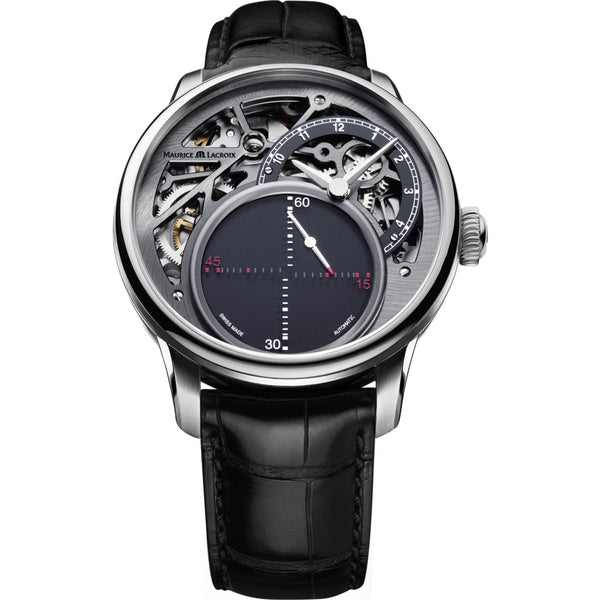 Maurice Lacroix Masterpiece Mysterious Seconds 43mm Watch | Grey/Black Leather MP6558-SS001-095-1
