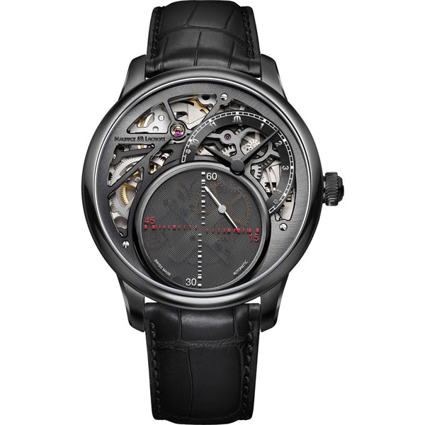 Maurice Lacroix Masterpiece Mysterious Seconds 43mm Watch | Black/Black Leather MP6558-PVB01-092-1