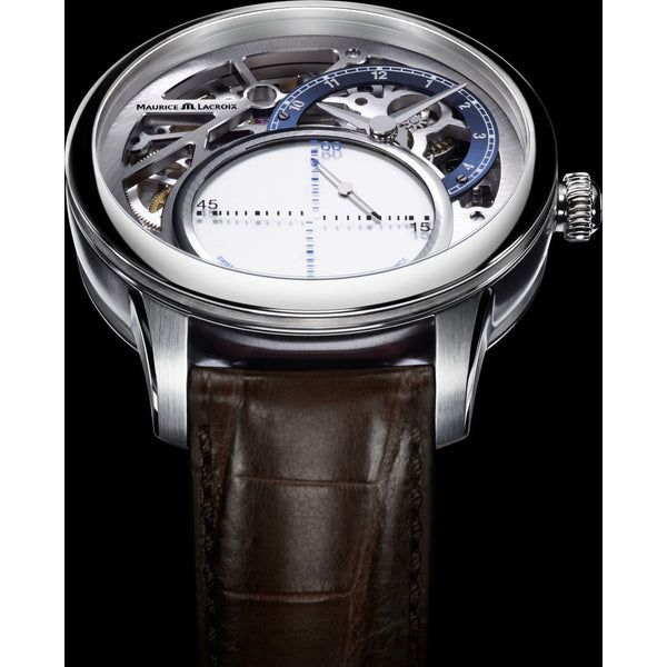 Maurice Lacroix Masterpiece Mysterious Seconds 43mm Watch | White/Brown MP6558-SS001-094