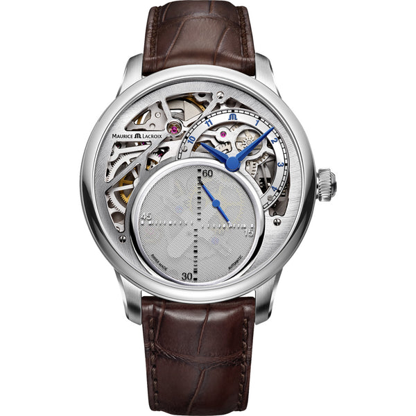 Maurice Lacroix Masterpiece Mysterious Seconds 43mm Watch | Silver/Brown Leather MP6558-SS001-096-1