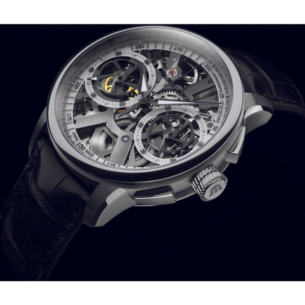 Maurice Lacroix Masterpiece Squelette Chronograph 45mm Watch | Silver/Black MP7128-SS001-100