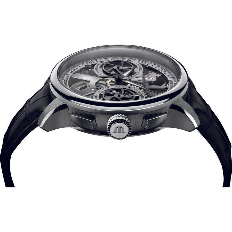 Maurice Lacroix Masterpiece Squelette Chronograph 45mm Watch | Silver/Black MP7128-SS001-100