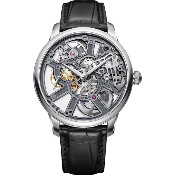 Maurice Lacroix Masterpiece Skeleton 43mm Watch | Anthracite/Black Leather MP7228-SS001-003-1