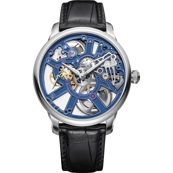 Maurice Lacroix Masterpiece Skeleton 43mm Watch | Blue/Black Leather MP7228-SS001-004-1