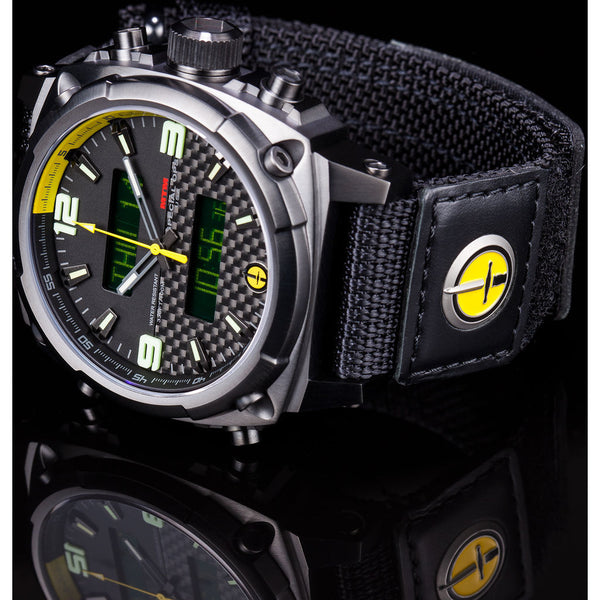 MTM Special Ops Airstryk II Watch | Black Titanium/Carbon Yellow/Ballistic Velcro II