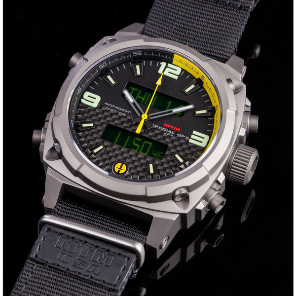 MTM Special Ops Airstryk II Watch | Gray Titanium/Carbon Yellow/Nylon Black