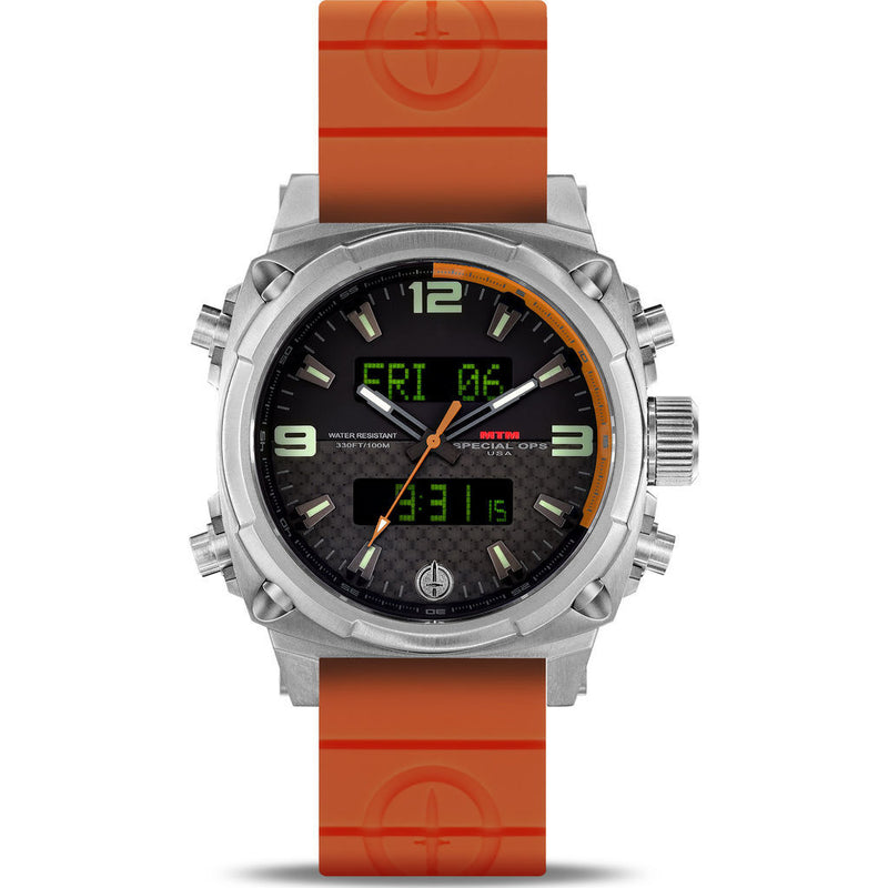 MTM Special Ops Airstryk II Watch | Silver Titanium/Carbon Orange/Orange Rubber