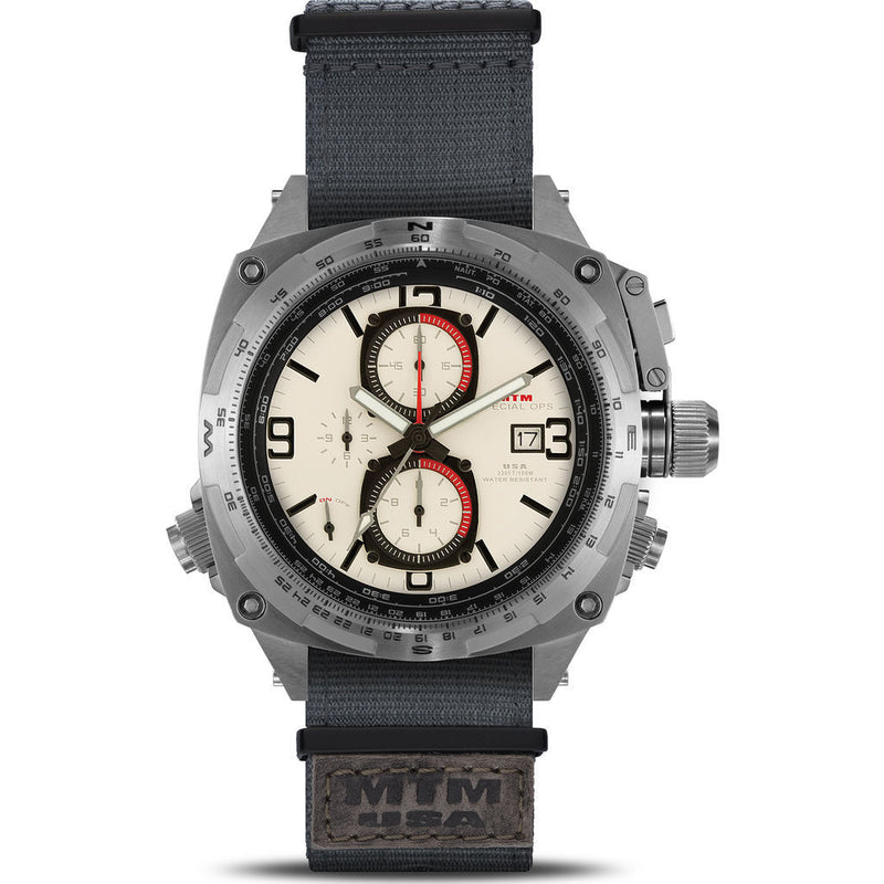 MTM Special Ops Cobra 44 Watch | Silver Titanium/Tan/Gray Nylon