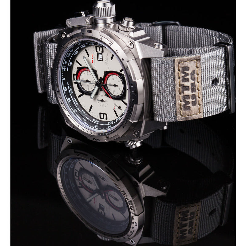 MTM Special Ops Cobra 44 Watch | Silver Titanium/Tan/Gray Nylon