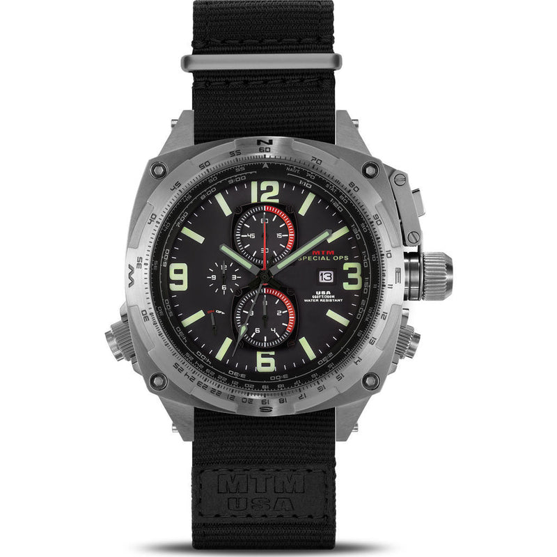 MTM Special Ops Cobra Watch | Silver Titanium/Black/Black Nylon Strap