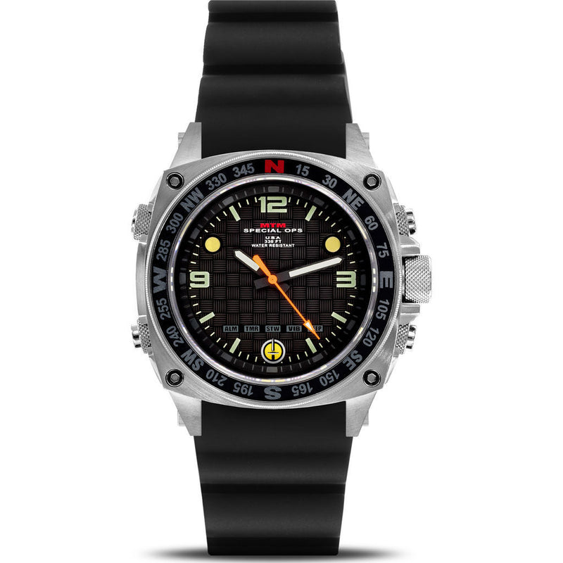 MTM Special Ops Silencer Watch | Silver Steel/Black Rubber I