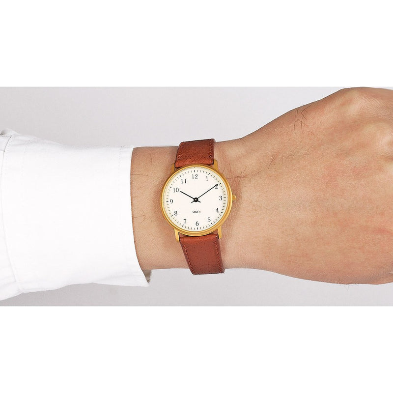 Projects Watches M&Co Bodoni Brass Watch | White 7401BR-BR