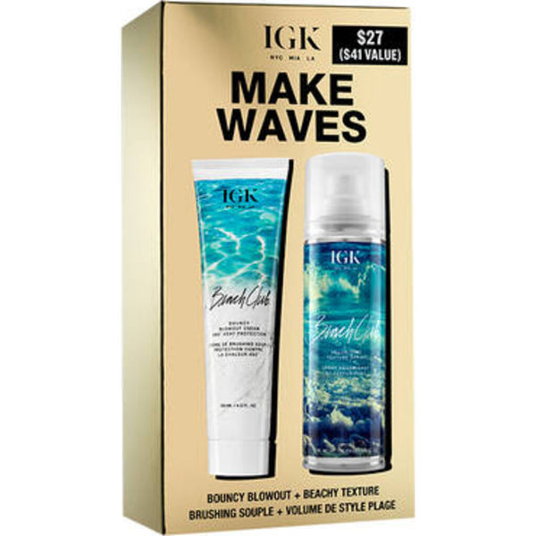 IGK Make Waves Hair Care Set | Texture Volume Spray + Blowout Cream