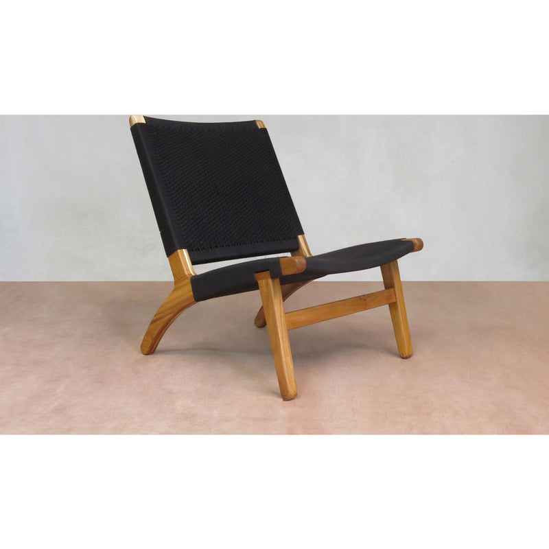 Masaya & Company Lounge Chair Teak/Black Manila Woven Seat 
