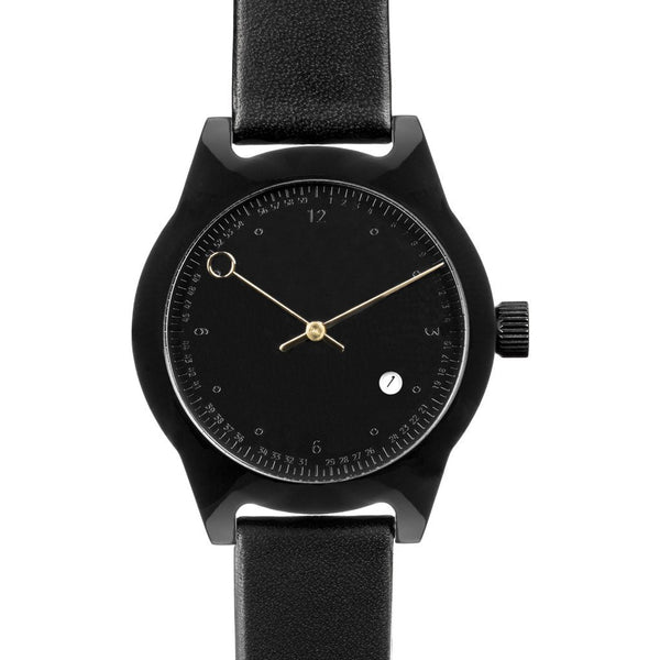 squarestreet SQ03 Minuteman Two Hand Embossed Black Watch | Black/Black Leather SQ03 B-09